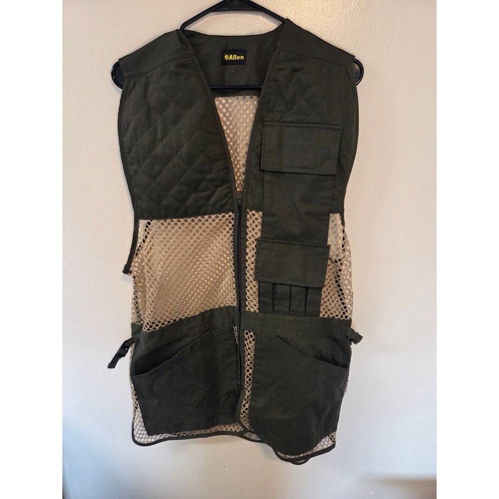 Allen Shooting Vest Mens Green Tan Mesh Utility Hunting Clay Trap Pockets XL